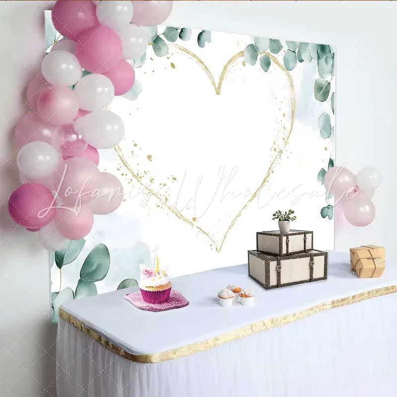 Lofaris Wedding Backdrop Eucalyptus Greenery Gold Glitter Heart Frame Decoration