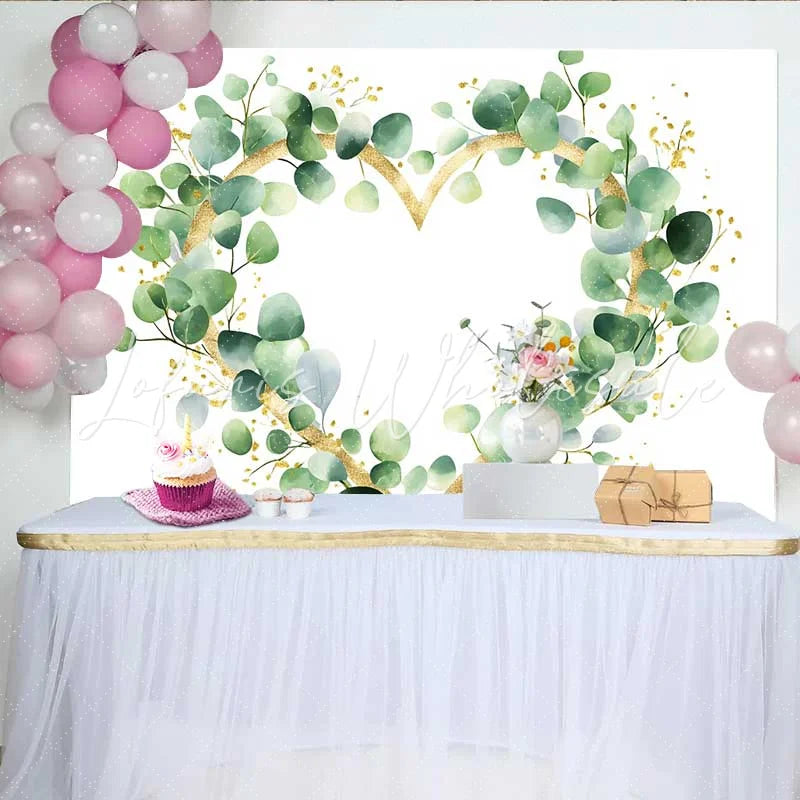 Lofaris Wedding Backdrop Eucalyptus Greenery Gold Glitter Heart Wreath Decoration