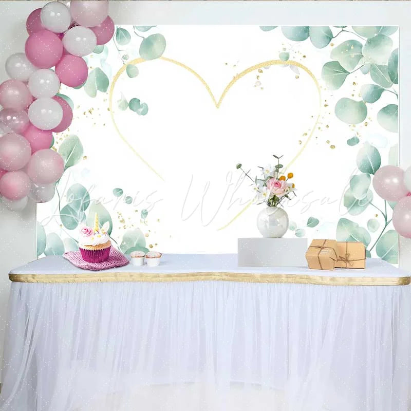 Lofaris Wedding Backdrop Green Eucalyptus Leaves Gold Heart Outline Bridal Decor