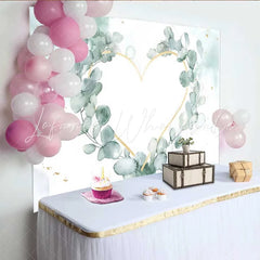 Lofaris Wedding Backdrop Watercolor Eucalyptus Leaves Gold Geometric Heart Prop