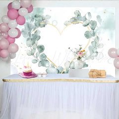 Lofaris Wedding Backdrop Watercolor Eucalyptus Leaves Gold Geometric Heart Prop