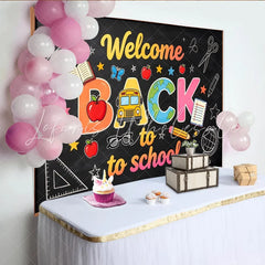 Lofaris Welcome Back to School Blackboard Backdrop with Colorful Letters and School Supplies Educational Party Decor for Classroom