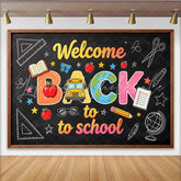 Lofaris Welcome Back to School Blackboard Backdrop with Colorful Letters and School Supplies Educational Party Decor for Classroom