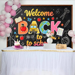 Lofaris Welcome Back to School Blackboard Backdrop with Colorful Letters and School Supplies Educational Party Decor for Classroom