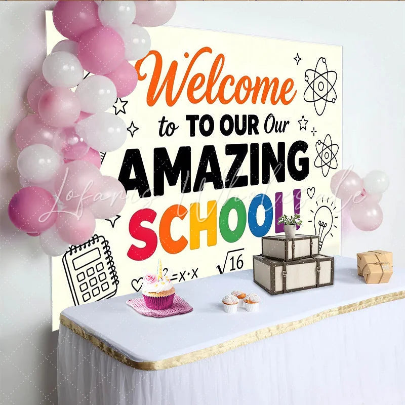 Lofaris Welcome To School Back To School Backdrop with Rainbow Colors Educational Photography Background for Classroom Decor.