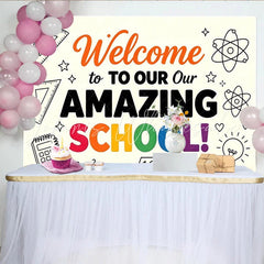 Lofaris Welcome To School Back To School Backdrop with Rainbow Colors Educational Photography Background for Classroom Decor.