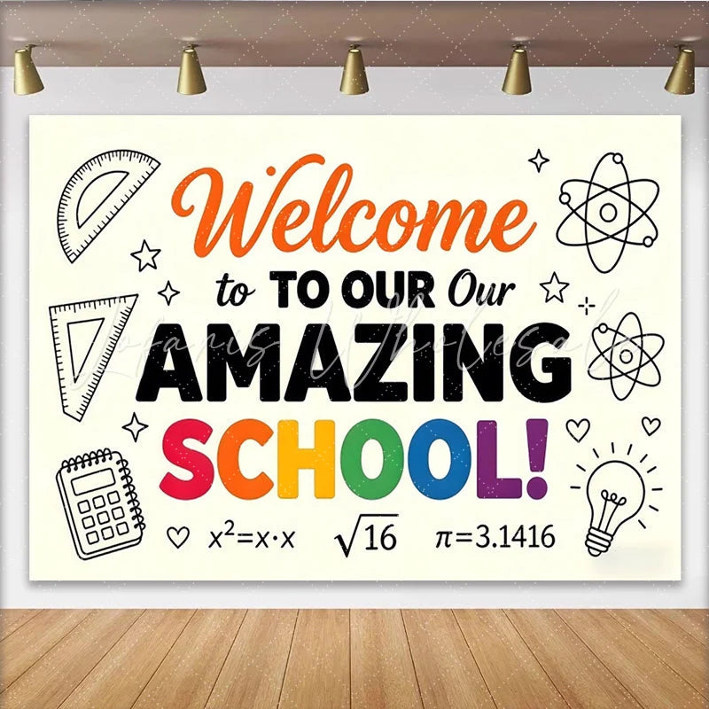 Lofaris Welcome To School Back To School Backdrop with Rainbow Colors Educational Photography Background for Classroom Decor.