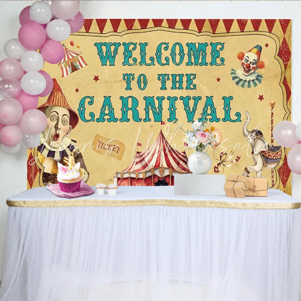 Lofaris Welcome to the Carnival Birthday Backdrop Vintage Circus Tent with Retro Clown Fun Fair Party Photo Booth