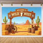 Lofaris Welcome to the Wild West Photography Backdrop with Desert Landscape and Cacti Cartoon Western Theme Background for Party Decor