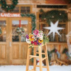 Lofaris Welcome Wooden Door Garland Xmas Photo Backdrop