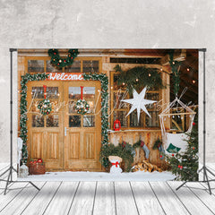 Lofaris Welcome Wooden Door Garland Xmas Photo Backdrop