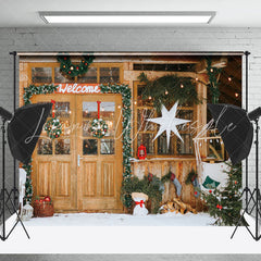 Lofaris Welcome Wooden Door Garland Xmas Photo Backdrop