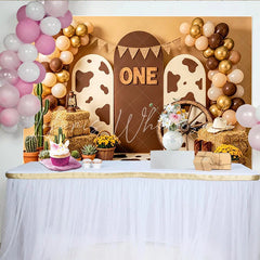 Lofaris Western 1st Birthday Backdrop with ONE Sign Balloons and Cow Print Rustic Cowboy Theme Photography Background for Party Decor.