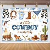 Lofaris Western Cowboy Baby Shower Backdrop for Boy featuring Boots Hat and Lasso a Little Cowboy is on the Way Party Background
