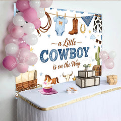 Lofaris Western Cowboy Baby Shower Backdrop for Boy featuring Boots Hat and Lasso a Little Cowboy is on the Way Party Background