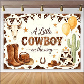 Lofaris Western Cowboy Baby Shower Backdrop with Boots Hat and Bull Skull Rustic Farmhouse Background for Little Boy Party Decor