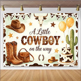 Lofaris Western Cowboy Baby Shower Backdrop with Bull Skull and Boots Rustic Farmhouse Photo Background for Little Boy Party