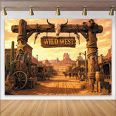 Lofaris Western Photography Backdrop Rustic Wild West Town Background with Wooden Arch and Desert Landscape for Themed Party Decor