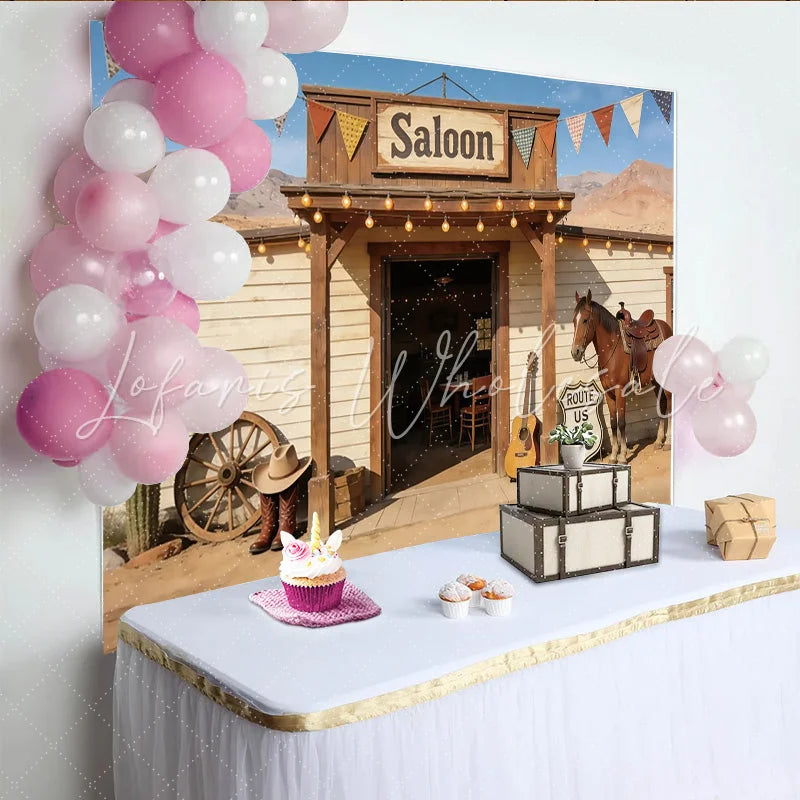 Lofaris Western Saloon Photography Backdrop with Horse and Route 66 Sign Desert Cowboy Theme Background for Studio Photoshoot