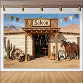 Lofaris Western Saloon Photography Backdrop with Horse and Route 66 Sign Desert Cowboy Theme Background for Studio Photoshoot