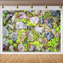Lofaris Wet Natural Stone Photography Backdrop with Green Foliage and Fallen Leaves Textured Studio Background for Portrait Photoshoot