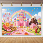 Lofaris Whimsical Pink Castle Candy Land Birthday Backdrop for Girls Sweet Ferris Wheel Party Decor and Photo Background