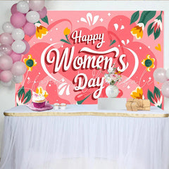 Lofaris Whimsical Pink Womens Day Backdrop Abstract Shapes and Tulips International Womens Day Banner