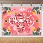 Lofaris Whimsical Pink Womens Day Backdrop Abstract Shapes and Tulips International Womens Day Banner