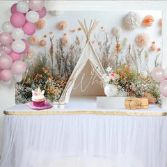 Lofaris Whimsical Wildflower Teepee Photography Backdrop with Soft Floral Decor Natural Studio Background for Baby and Children Portrait
