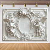 Lofaris White Angel Photography Backdrop with Elegant Floral Details Classic Sculptural Background for Portrait Studio and Wedding Decor