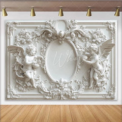 Lofaris White Angel Photography Backdrop with Elegant Floral Details Classic Sculptural Background for Portrait Studio and Wedding Decor