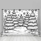 Lofaris White Black Lines Pine Forest Snowy Photo Backdrop