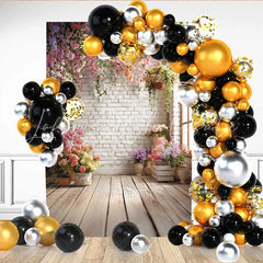 Lofaris White Brick Wall Floral Backdrop Hanging Flower Vine and Potted Plants for Garden Party