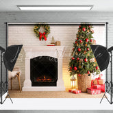 Lofaris White Brick Wall Garland Decoration Christmas Backdrop