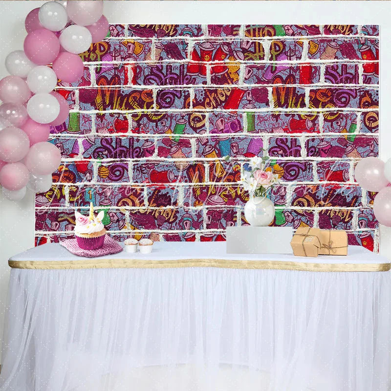 Lofaris White Brick Wall Urban Graffiti Backdrop Colorful Hip Hop Music Theme Photography Studio Background