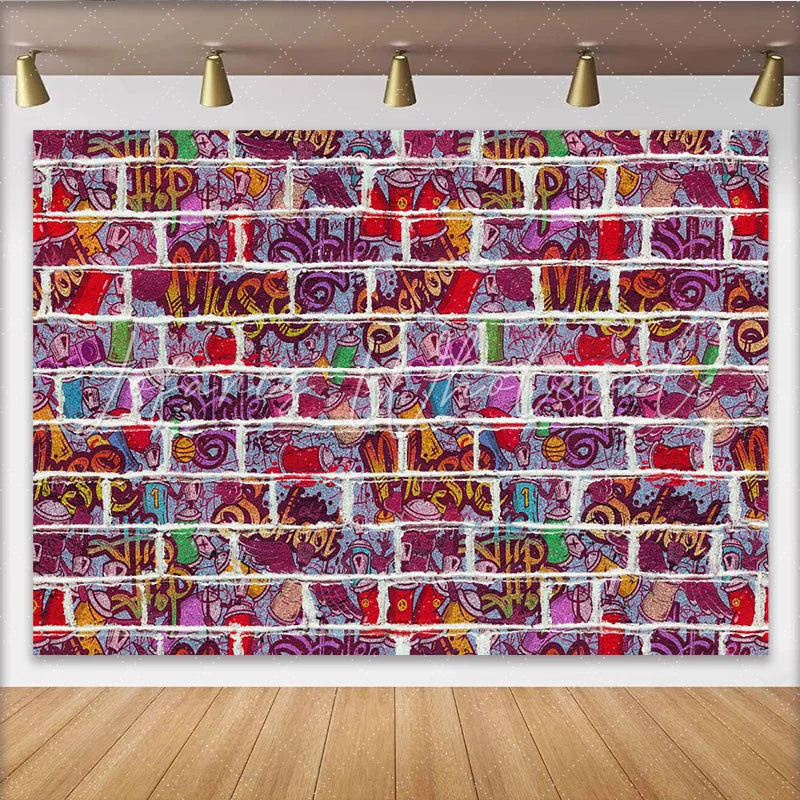Lofaris White Brick Wall Urban Graffiti Backdrop Colorful Hip Hop Music Theme Photography Studio Background