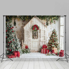 Lofaris White Cabin Christmas Tree Holiday Vibe Backdrop