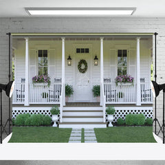 Lofaris White Cabin Christmas Wreath Photography Backdrop