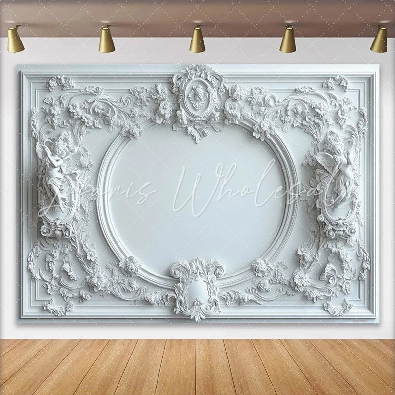Lofaris White Classical Ornate Fine Art Photography Backdrop with Floral Carvings Elegant Studio Background for Portrait Photoshoot