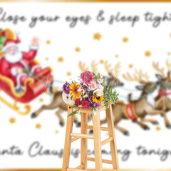 Lofaris White Elk Santa Claus Gold Stars Christmas Backdrop