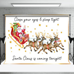 Lofaris White Elk Santa Claus Gold Stars Christmas Backdrop