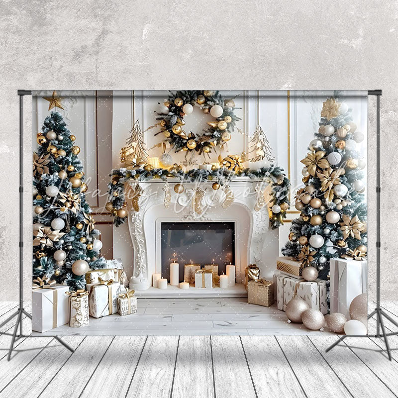 Lofaris White Fireplace Candles Silver Garland Xmas Backdrop