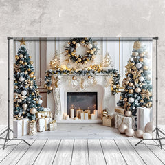 Lofaris White Fireplace Candles Silver Garland Xmas Backdrop