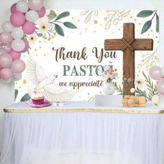 Lofaris White Floral Cross Dove Thank You Pastor Backdrop Church Appreciation Event Decor Photography Background