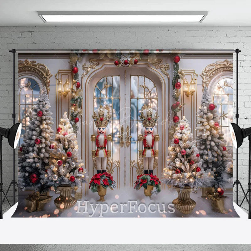 Lofaris White Gold Lit Christmas Nutcracker Store Backdrop