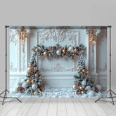 Lofaris White Gold Luxury Wall Snowy Pine Leaves Backdrop