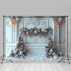 Lofaris White Gold Luxury Wall Snowy Pine Leaves Backdrop