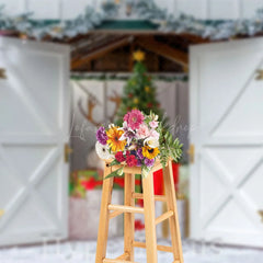 Lofaris White Green Red Door Elk Tree Gift Christmas Backdrop