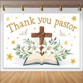 Lofaris White Lily Cross Bible Thank You Pastor Backdrop Church Appreciation Event Decorations Photography Background