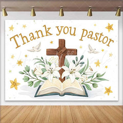 Lofaris White Lily Cross Bible Thank You Pastor Backdrop Church Appreciation Event Decorations Photography Background
